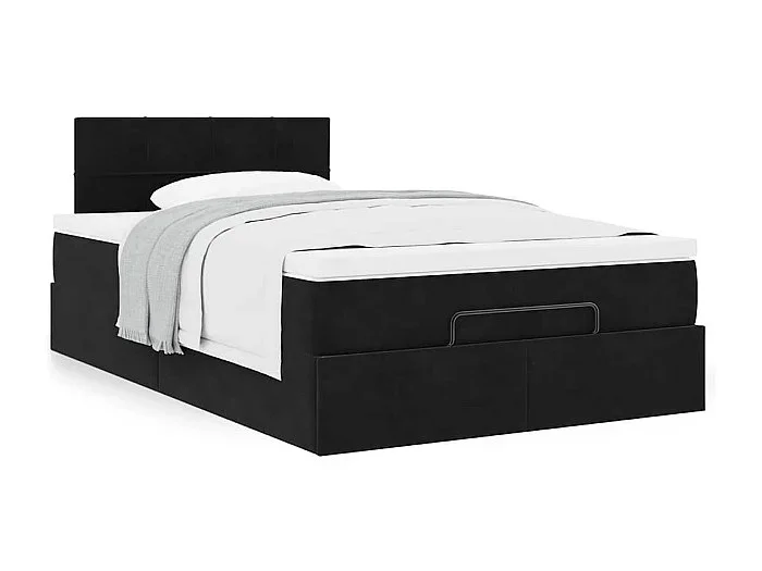Estructura de cama otomana colchón terciopelo negro 120x200cm