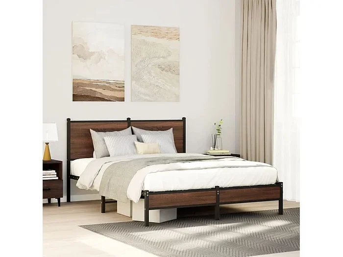 Estructura de cama sin colchón metal marrón roble 150×200 cm