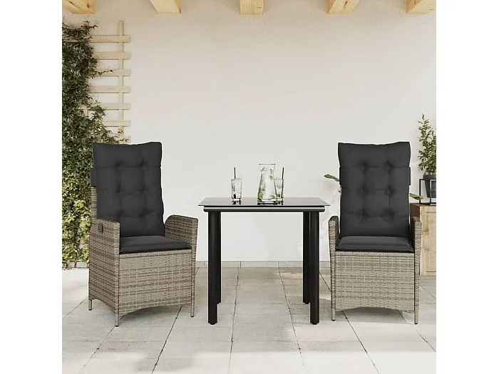 Garden Furniture – Set comedor de jardín 3 piezas con cojines ratán sintético gris