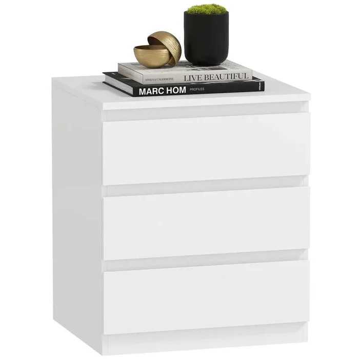 HOMCOM Cómoda 3 Cajones con Cierre Suave, Cómoda Dormitorio, Cajonera para Salón, Oficina, Estilo Moderno, 45x40x52,8 cm, Blanco