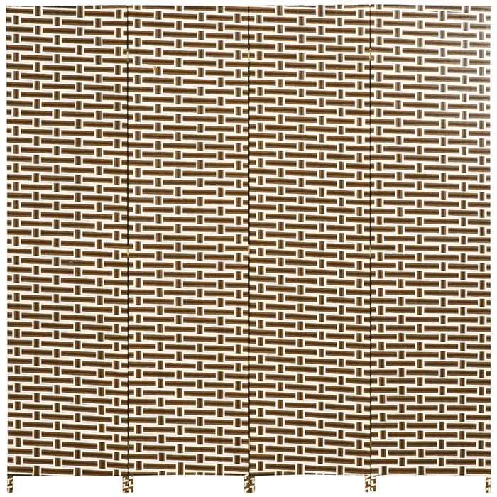 HOMCOM Divisor de Habitación de 4 Paneles Biombo Plegable 180×180 cm Separador de Ambientes Decoración Elegante para Dormitorio Salón Cocina Marrón Blanco