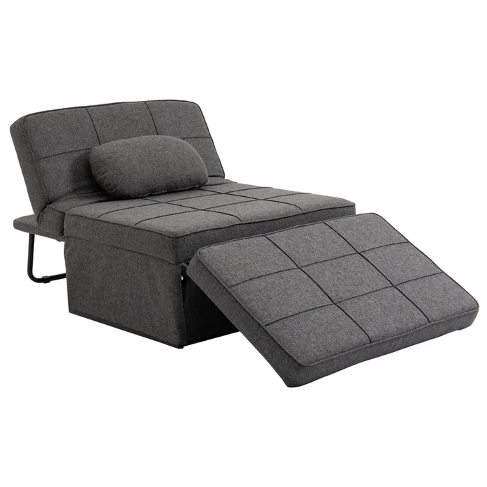 HOMCOM Sofá Cama Convertible Plegable 4 en 1, Sillón Cama Plegable, Tapizado en Lino, con Respaldo Ajustable, Reposapiés, Almohada, para Espacios Pequeños, Apartamentos, Gris