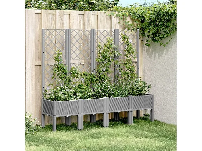 Jardinera con enrejado PP gris claro 160x40x142 cm ES668558