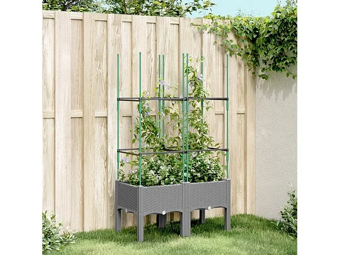 Jardinera con enrejado PP gris claro 80x40x142,5 cm