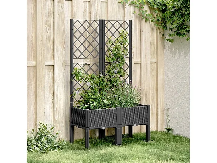Jardinera con enrejado PP negro 80x40x142 cm ES523820