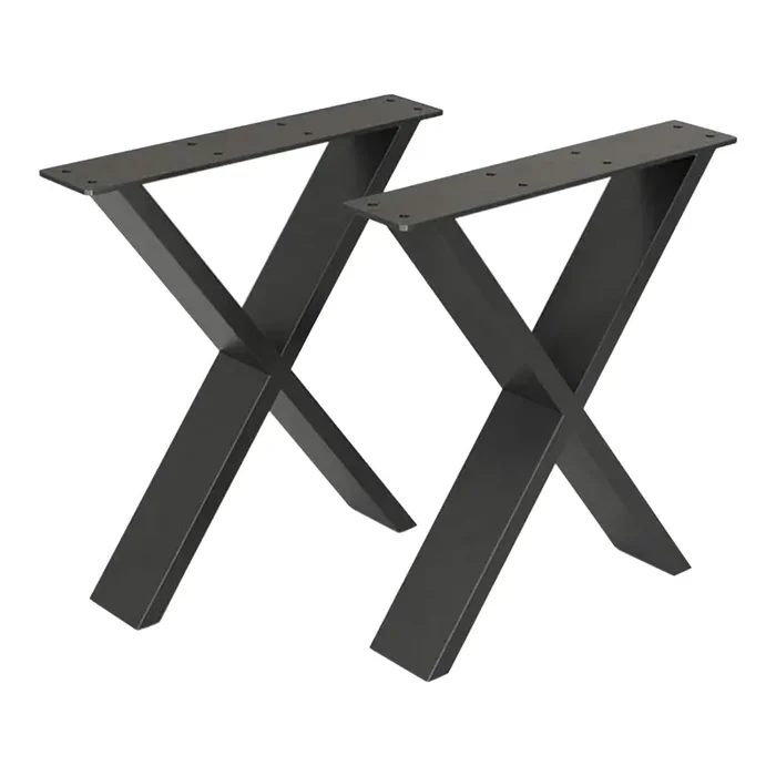 Juego de 2 patas de mesa Maribo en forma de X 72 x 55 x 6 cm negro mate [en.casa]