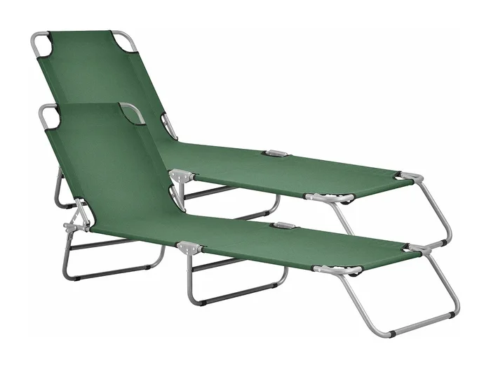 Juego de 2 tumbonas reclinables acero poliéster plata mate verde oscuro 03_0006432