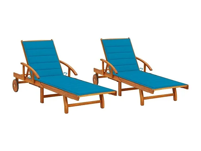 Juego de 2 tumbonas tumbona para tomar el sol cama de jardín terraza muebles de exterior con cojines de madera maciza de acacia 02_0012061