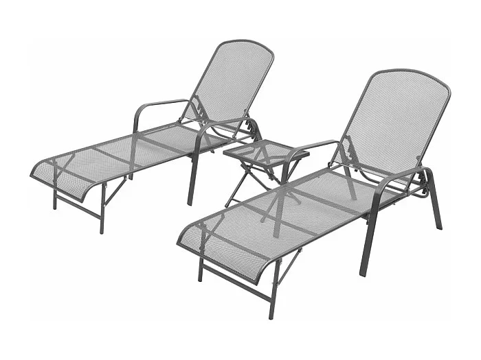 Juego de 2 tumbonas tumbona para tomar el sol cama de jardín terraza muebles de exterior con mesa de acero antracita 02_0012071