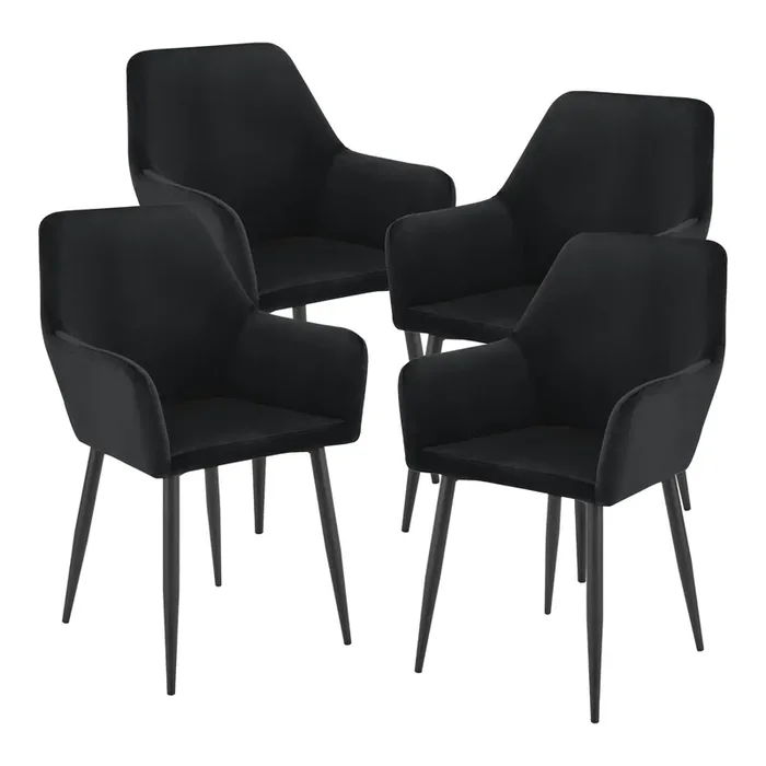 Juego de 4 sillas de comedor Hollola terciopelo y acero 86x57x56 cm – Negro [en.casa]