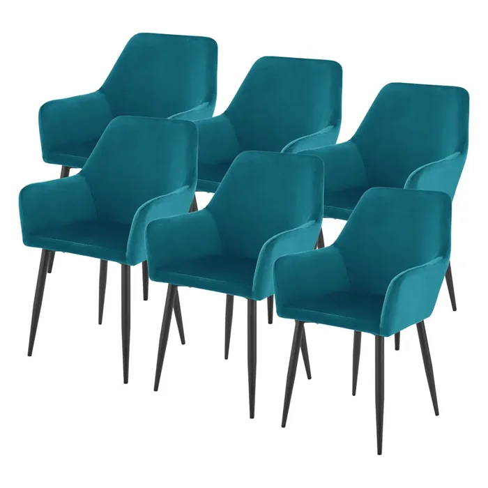 Juego de 6 sillas de comedor Hollola terciopelo y acero 86x57x56 cm – Turquesa [en.casa]