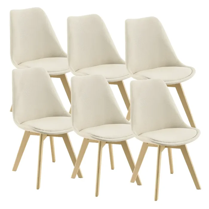 Juego de 6x Sillas de Comedor Frederikstad 97x42x48 cm Acolchado Plástico Patas de Haya Beige [en.casa]