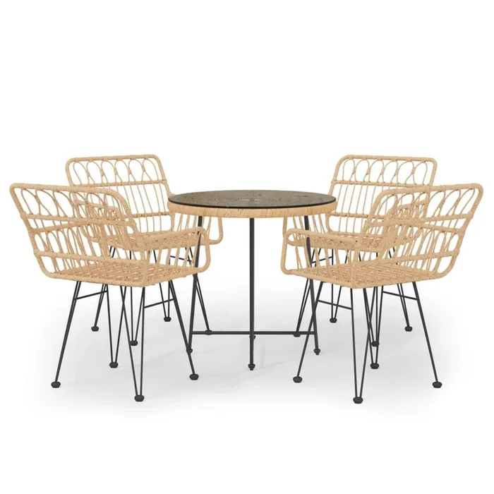 Juego de comedor de jardín 5 piezas ratán sintético