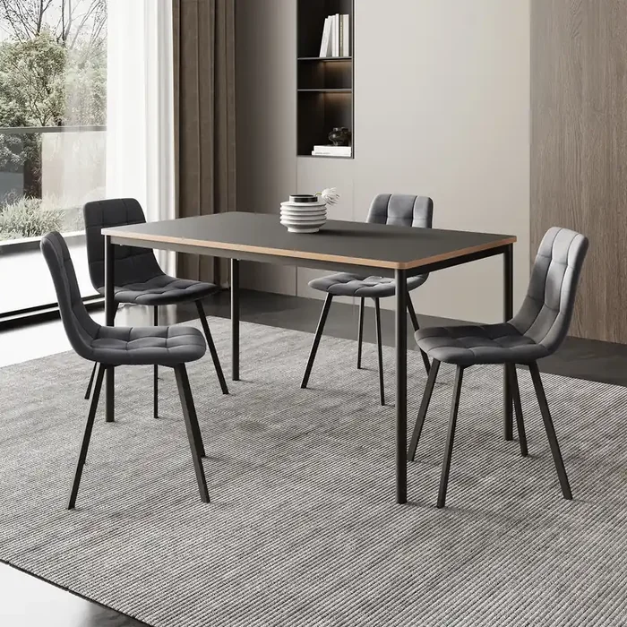 Juego de comedor Lindesberg mesa con 4 sillas MDF Terciopelo – Gris oscuro [en.casa]