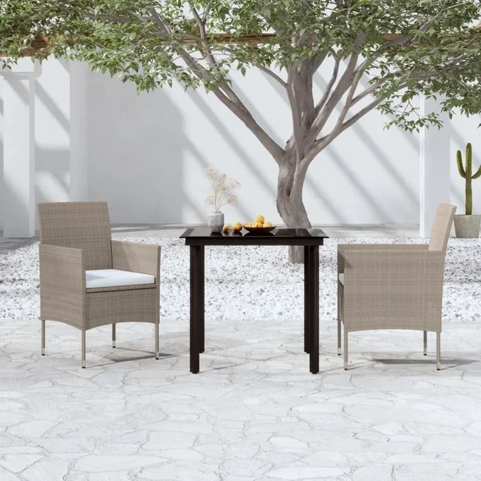 Juego de comedor para jardín 3 piezas con cojines beige y negro VidaXL