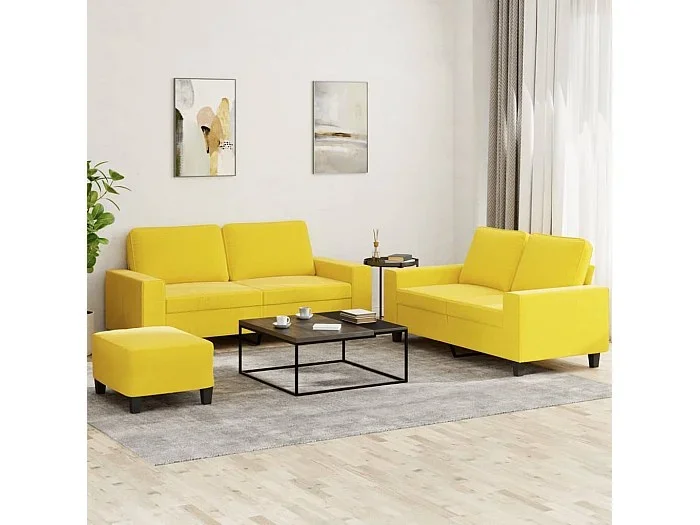 Juego de sofás 3 piezas tela amarillo claro