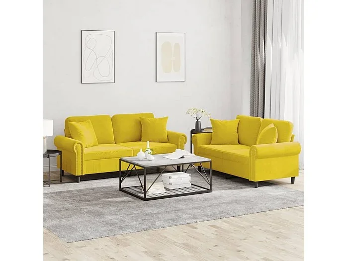 Juego de sofás con cojines 2 piezas terciopelo amarillo