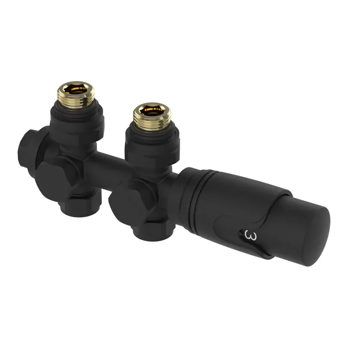 Juego multibloque para radiador Gloppen con válvula termostática latón G1/2″ – Negro [neu.haus]