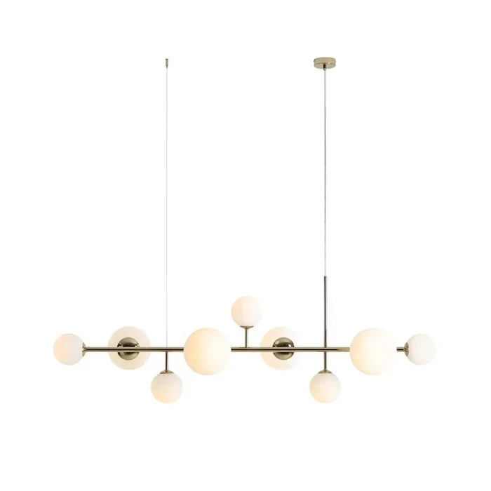 Lámpara colgante Dione, ópalo/dorado, 9 luces