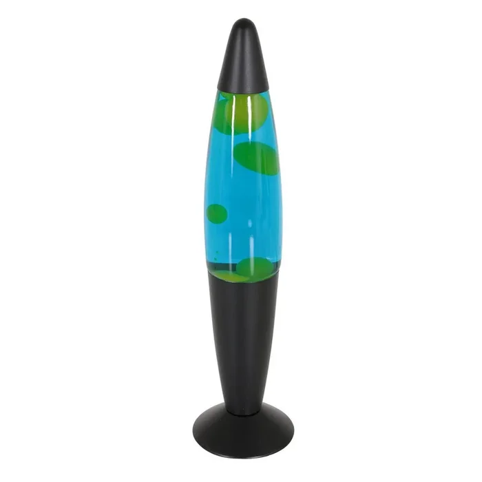 Lámpara de lava Volcan 3116, negra, líquido verde-azulado, E14