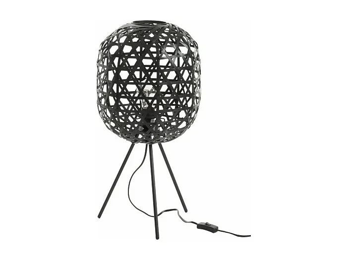 Lámpara de mesa de bambú y trípode de metal negro Bialli