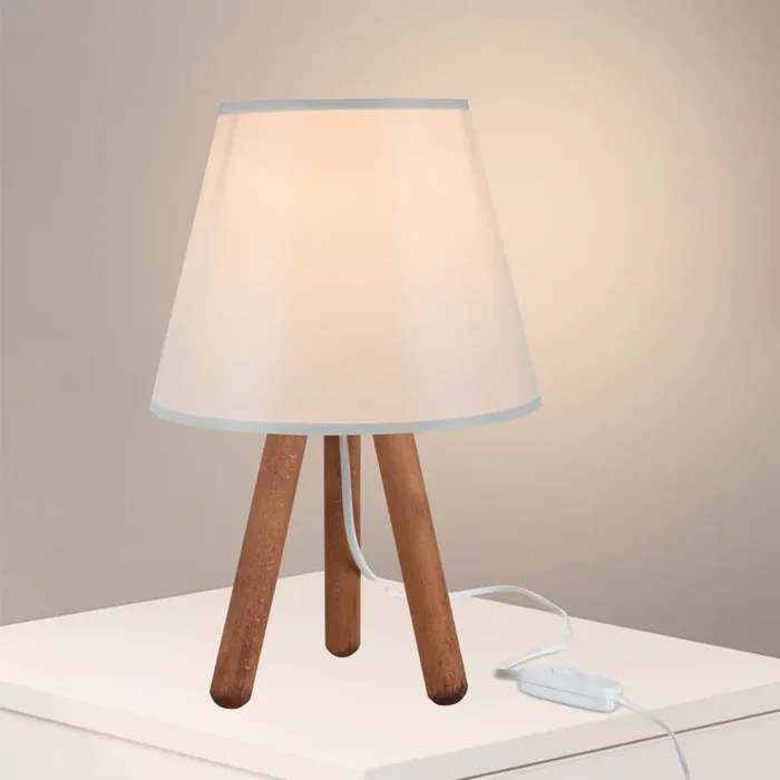 Lámpara de mesa Kidderminster 1xE27 madera de haya textil 17 x 22 cm nogal/crema [lux.pro]