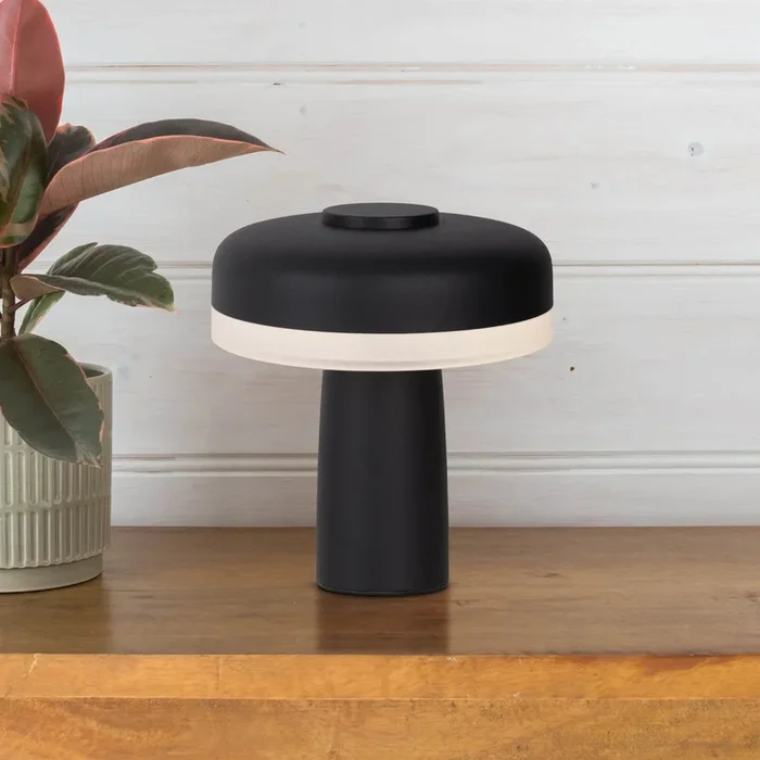 Lámpara de mesa LED recargable Pilu negro altura 16,5cm metal touchdim
