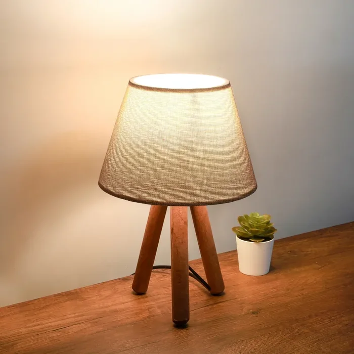Lámpara de mesa Middlesbrough 1xE27 20 W madera /tela 14 x Ø 22 cm beige / efecto madera [lux.pro]