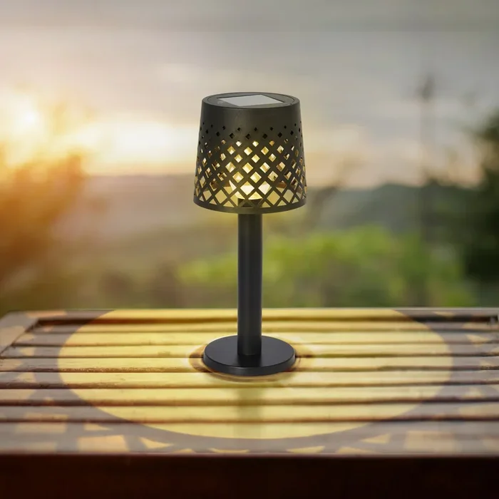 Lámpara de mesa solar recargable 36631, IP44 negra
