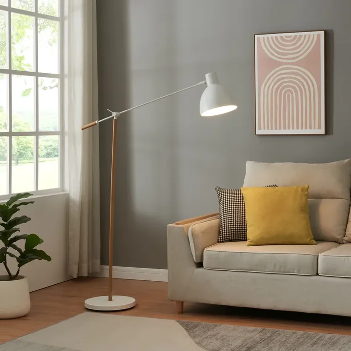 Lámpara de pie Banchory metal 163 cm Efecto madera/Blanco [lux.pro]