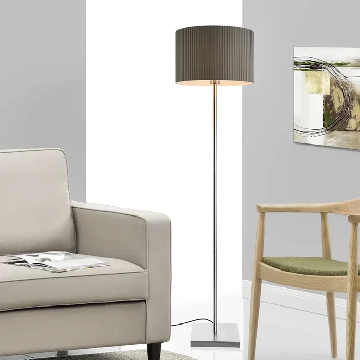 Lámpara de pie Coimbra – 151 x Ø 38 cm – 1 x E27 – Metal Tela – Gris [lux.pro]