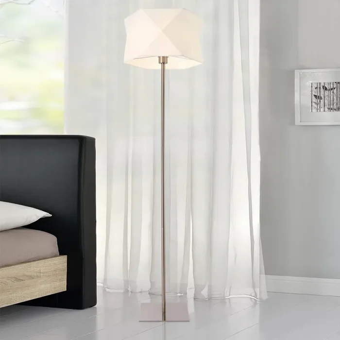 Lámpara de pie Narwa – 152 x Ø 40 cm – 1 x E27 – Metal Tela – Cromo y Blanco [lux.pro]
