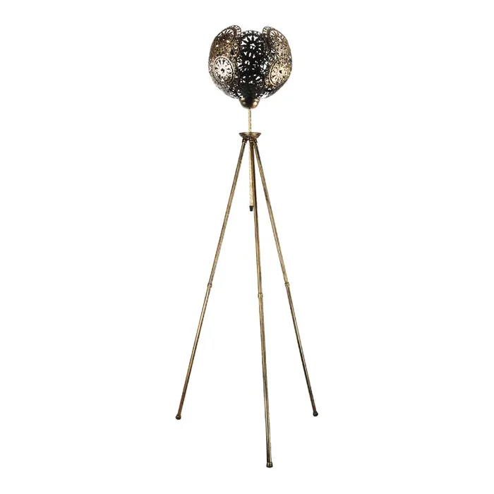 Lámpara de pie Peterport Trípode 1x E27 60W metal 180 x 55 x 55 cm – Dorado con Pátina Negra [lux.pro]
