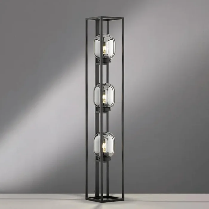 Lámpara de pie Regi de vidrio, gris humo, 3 luces