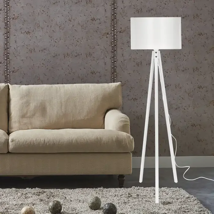 Lámpara de pie Rochester 1xE27 20 W MDF PVC textil 19 x 37 cm blanco [lux.pro]