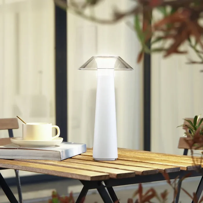 Lámpara de sobremesa recargable de LED Lindby Gomba, blanca, atenuable