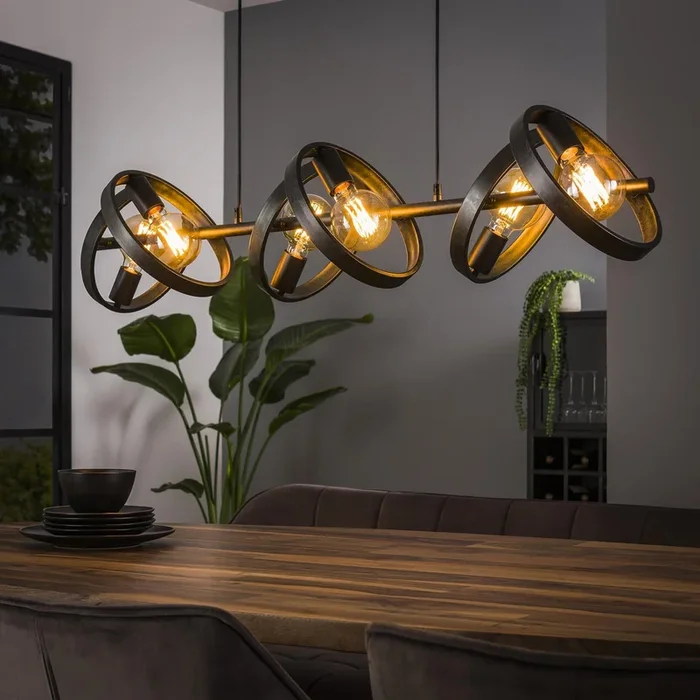 Lámpara de suspensión Ringelbach, 6 luces, antracita, anillos giratorios
