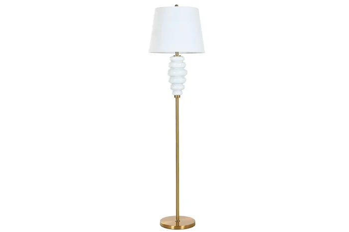 Lampara Pie Ceramica Metal 43X43X170 Discos Blanco
