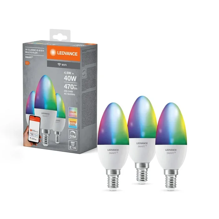 LEDVANCE SMART+ LED, vela, E14, 4,9 W, CCT, RGB, WiFi, 3 unidades