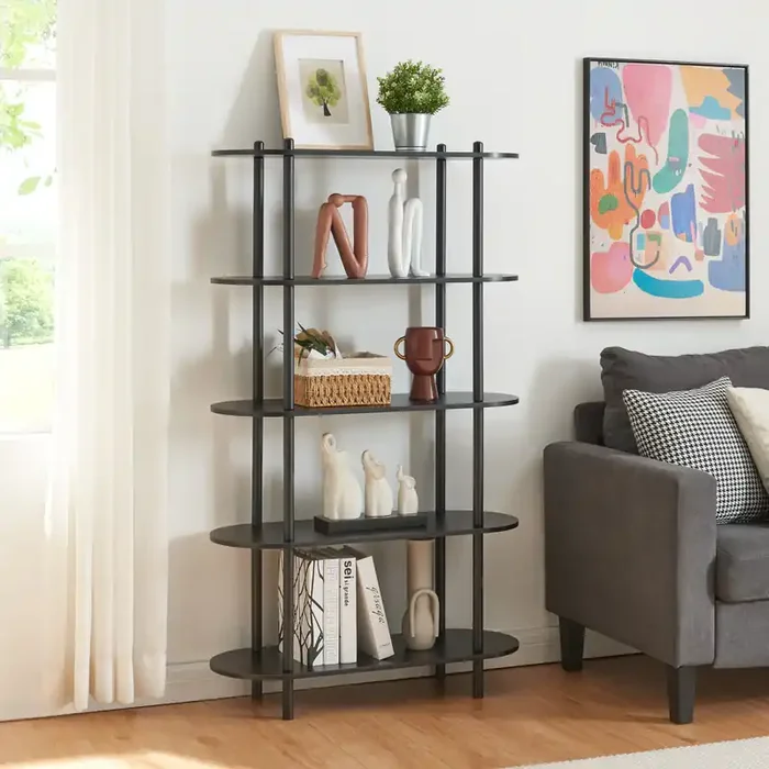Librería Øvre con 5 estantes metal 139x80x30cm – Negro [en.casa]