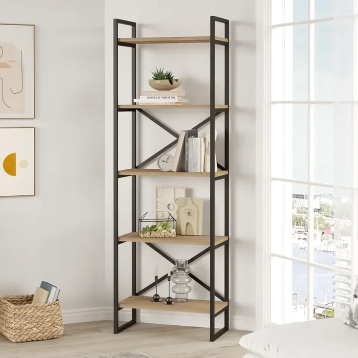 Librería Vesanto 4 compartimetos aglomerado 175x58x30cm – Roble/Negro [en.casa]