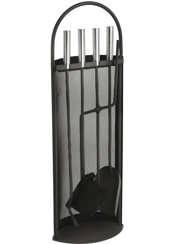 Lienbacher Set de 4 Herramientas para Chimenea Negras – Mangos de Acero Inoxidable