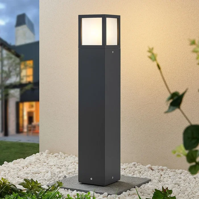 Lucande Bolardo luminoso Dewari, E27, 65 cm, gris oscuro, IP54