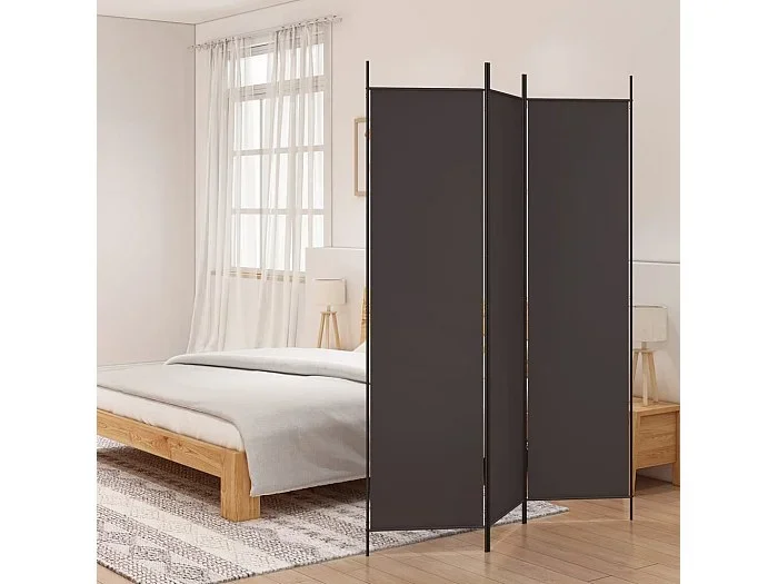 Mampara divisoria de 3 paneles Marrón 150×200 cm Tela
