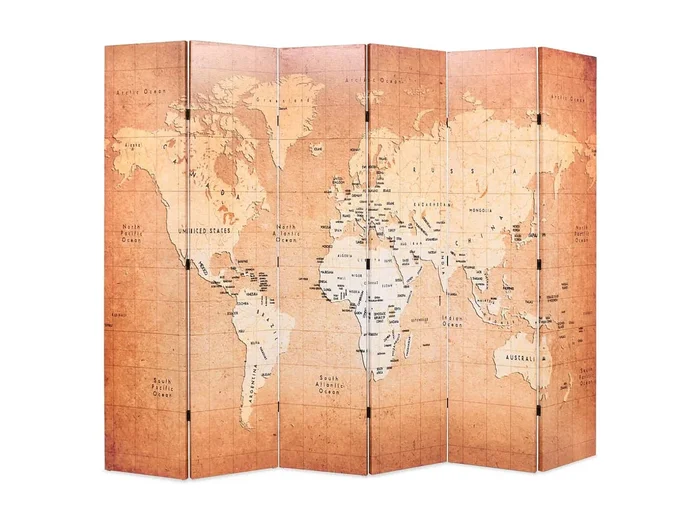 Mampara plegable 228 x 170 cm Mapa del Mundo Amarillo