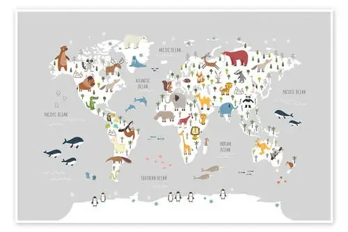 Mapamundi de animales (gris) de Marta Munte