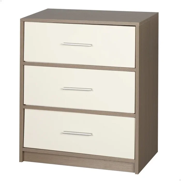 Max Home Mesita de noche blanca y madera 3 cajones de tela