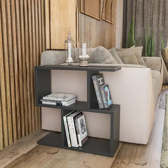 Mesa auxiliar Bærum en forma de S aglomerado 60x20x60cm – Antracita [en.casa]