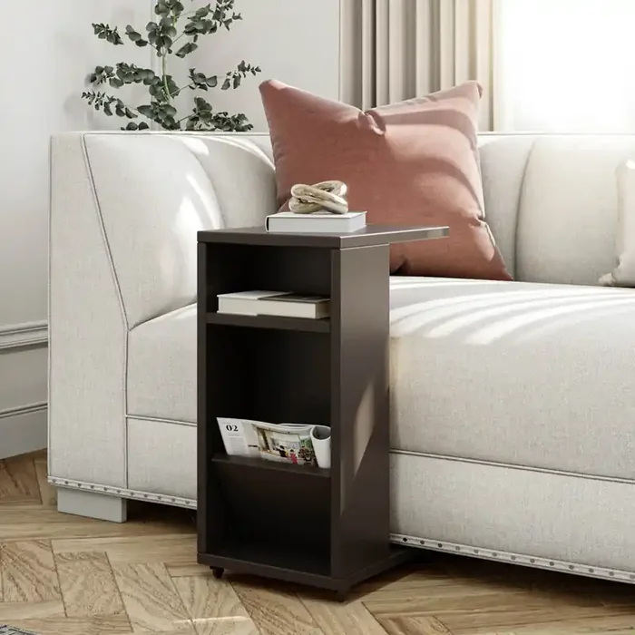 Mesa auxiliar Beiarn con ruedas aglomerado 40x30x63cm – Antracita [en.casa]