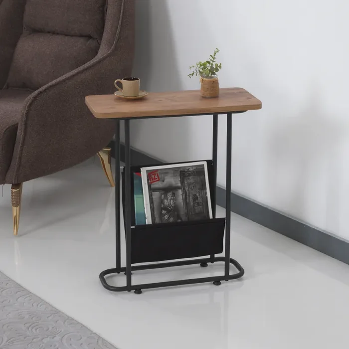 Mesa auxiliar Bov metal/aglomerado 64x55x24cm efecto nogal negro [en.casa]